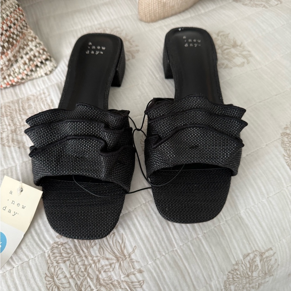 A New Day Women's Black Ruffle Sandals